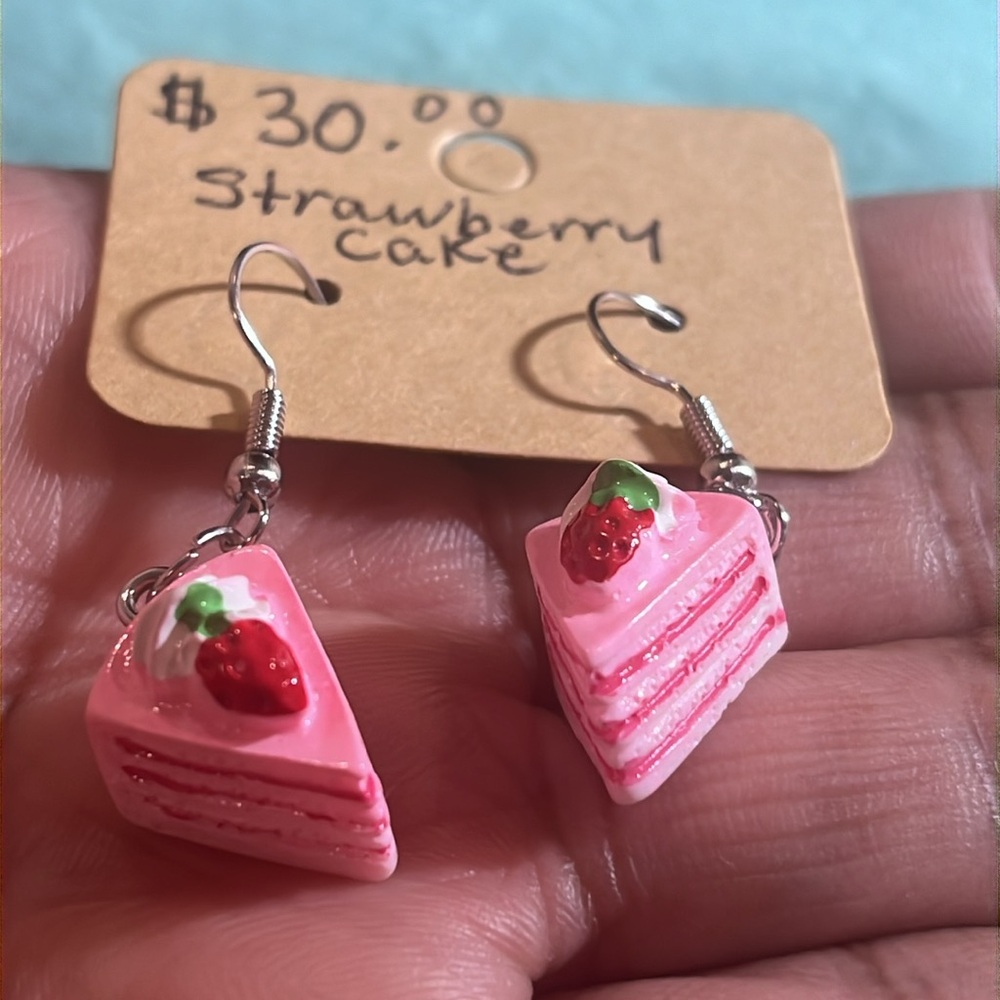 Hand Crafted Strawberry Shortcake Dangle Earrings - Picture 6 of 8